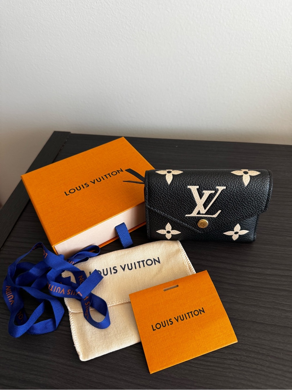 Louis Vuitton Black Leather Monogram Compact Wallet with Cream Accents